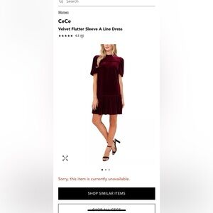 CeCe Velvet Flutter Sleeve A-Line Dress